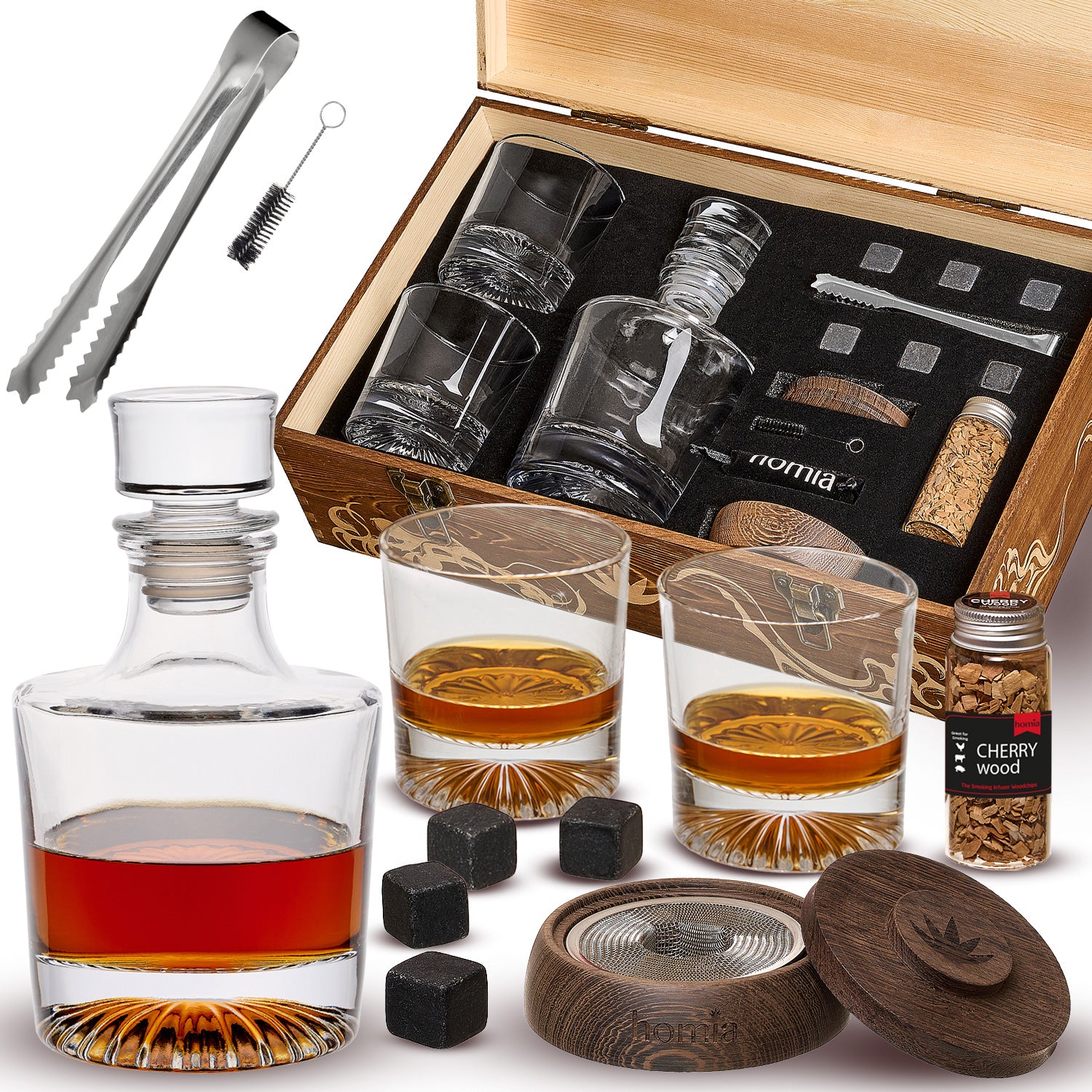 Whiskey Gift Set - Whiskey Bottle and Old Fashioned Glasses - 14 pcs