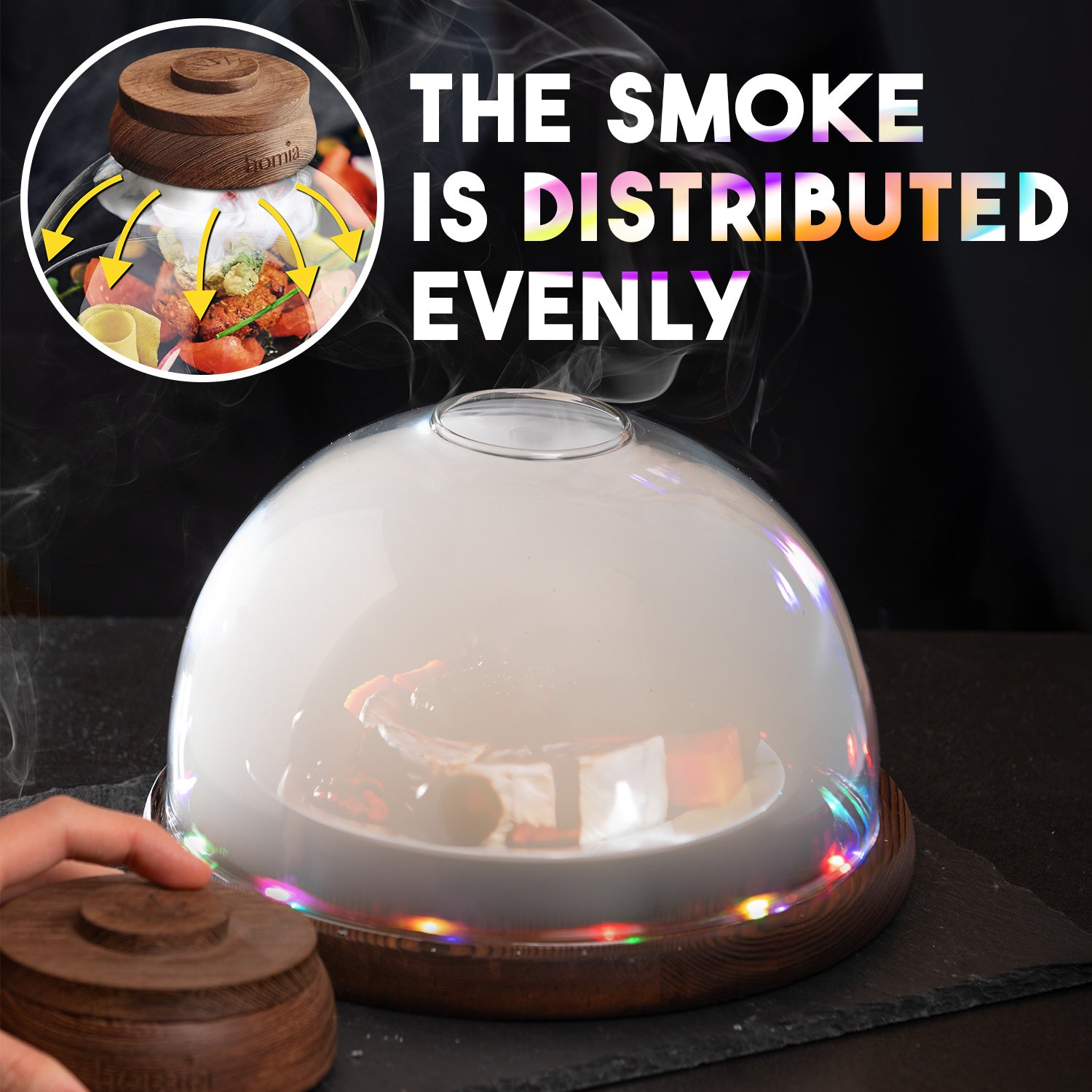 Drink Smoker Kit with LED Wooden Base & Wide Glass Dome